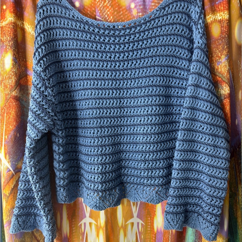 American Eagle Outfitters Light Blue Crochet Crewneck Sweater
